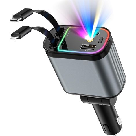 Caricabatterie da auto retrattile USB C per accendisigari, caricabatterie da auto 4 in 1 con ricarica rapida da 66 W, adattatore da auto USB Starlight per iPhone, Samsung Galaxy, Google Pixel, nero (t (1/5)