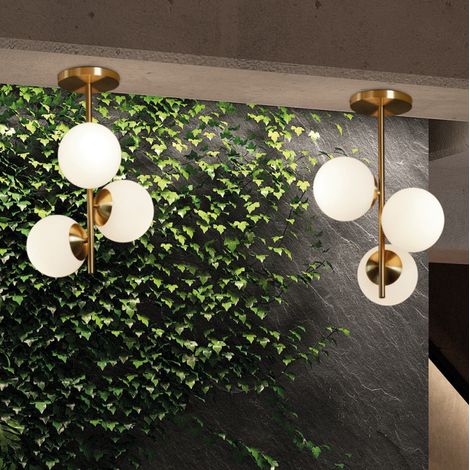 Plafonnier Rondo Laiton Mat 3 Globes Verre (1/3)