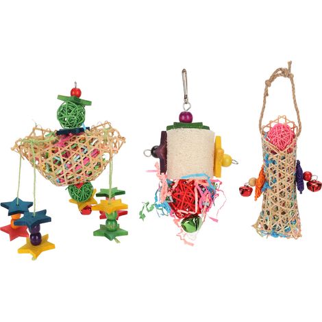 Jouet à mâcher pour perroquets, 3 pièces, filet en bambou, rotin, Loofah, oiseau pour pinsons, perruches, perruches, calopsittes (1/5)