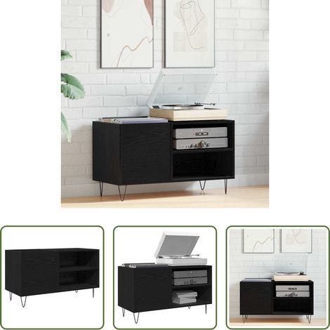 Schrank für Schallplatten - Schallplattenschrank Schwarz Eichen-Optik 85 x 38 x 48 cm (1/5)