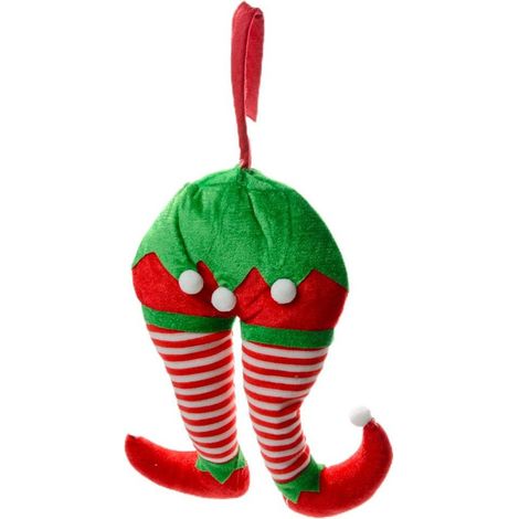 TrAdE Shop Traesio - Decorazioni Di Natale Gambe Elfo Righe Addobbo Per Albero Di Natale Dim. 15x20h - (1/2)