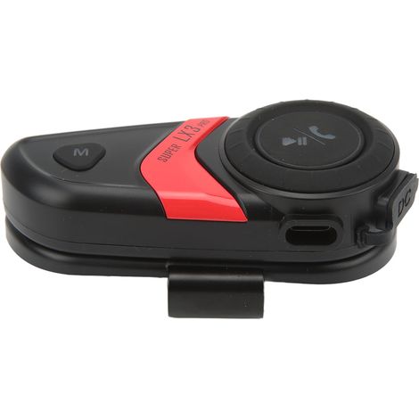 Intercom casque moto Bluetooth 5.0 portée 500m mains libres système communication universel ABS silicone PC rouge (1/5)