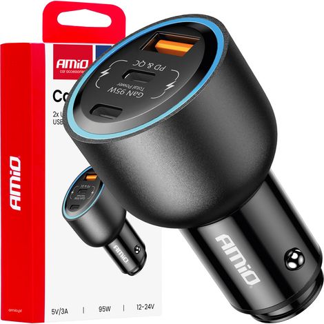 Kfz-Ladegerät 2x USB-C + USB-A 12V 24V 95W amio-04372 (1/5)