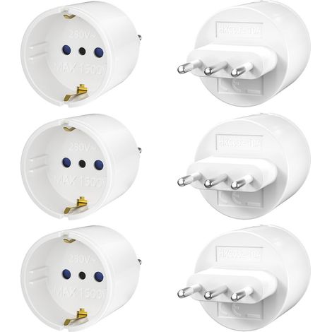 Adaptateur de Prise Type L, 6 pièces Europe/Allemagne vers Italie, Prise de Voyage, pour Chili, Uruguay (Blanc) (1/5)