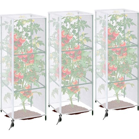 Lot de 3 filets anti-oiseaux pour cage à tomates carrée, 150 x 45 cm, avec fermeture éclair et cordon de serrage. Protection optimale pour vos plantes grimpantes à tomates. (1/5)