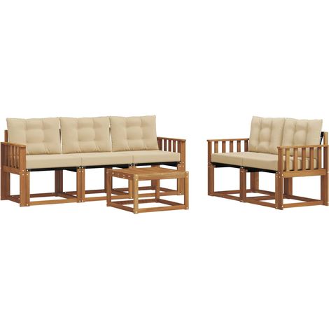 vidaXL Outdoor Sofa Set with Cushion 6 pcs Natural and Beige (1/4)