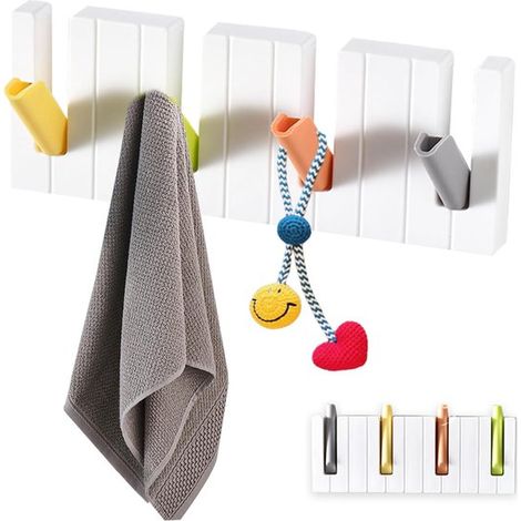 Ganchos para colgar，Ganchos para toallas，Gancho de pared para llaves sin necesidad de taladrar，19 cm，gancho de cuatro rejillas tipo piano (1/5)