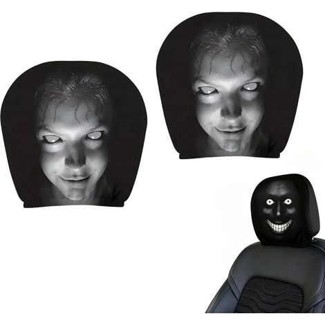 Lot de 2 housses d'appuie-tête humoristiques pour voiture, motif visage de fantôme, housse anti-poussière pour siège auto, support de sieste pour l'intérieur de la voiture (1/5)