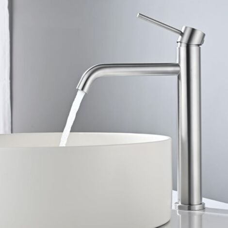 Mitigeur De Lavabo Haut Robinet Salle De Bain Pour Lavabo Et Vasque Robinet Lavabo En Acier Inox Brossé Classique (1/4)