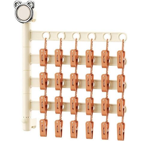 Séchoir à linge multifonctionnel pour chaussettes et sous-vêtements, rangement pour linge, multi-clips, fixation murale, étendoir pliable pour balcon A (1/5)