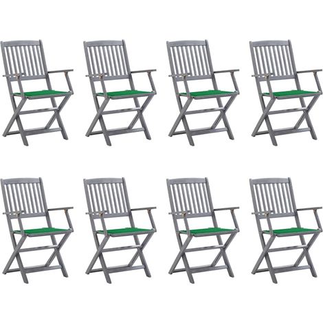 Lot de 8 Chaises de jardin pliables - Chaise d'extérieur pour terrasse/jardin avec coussins Bois d'acacia BV865160 - BonneVie (1/5)