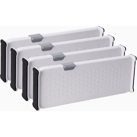 Séparateurs de tiroirs 4 pièces, séparateurs de tiroirs réglables, organisateur de tiroirs pour cuisine, bureau, plastique (1/5)