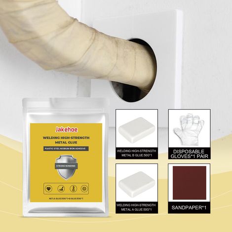 Adhésif stabilisateur pour soudage des métaux, mastic de soudage, adhésif de mise en forme et de remplissage des métaux – Colle A 50 g x 1 + Colle B 50 g x 1 + Papier de verre x 1 + Gants x 1 paire -- (1/5)