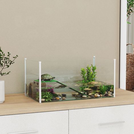 Acuario para Tortugas Terrario de Tortugas con Plataforma Rampa y Vista Panorámica 360° 60x35x28 cm Blanco