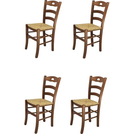 Tommychairs - Set 4 sedie modello Savoie per cucina bar e sala da pranzo, robusta struttura in legno di faggio color noce chiaro e seduta in paglia