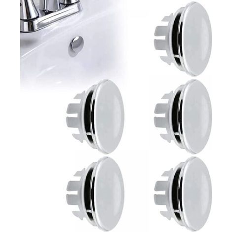 5PCS Bouchon Trop Plein Lavabo, Anneau Bouchon De Trop-Plein, Garniture Évier de Trou Rond, Pièces de Rechange pour Trou de Drainage Couvercle Rond pour évier de Cuisine Trou D'évier de Baignoire (1/4)