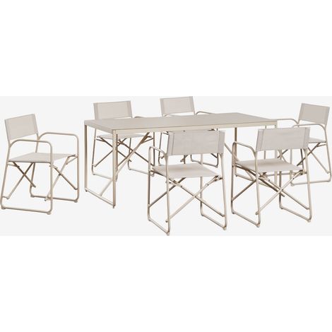 SKLUM Set aus rechteckigem Tisch 185x85 cm und 6 klappbaren Regiestühlen aus Stahl Melida Beige Tapioca                                  