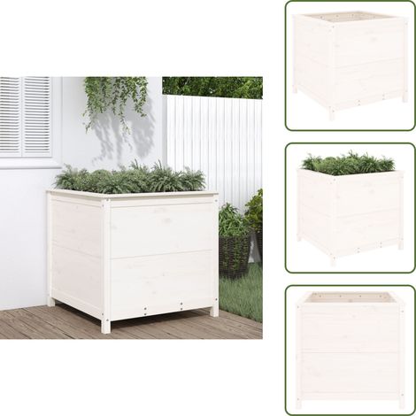 The Living Store Jardinière blanc 82,5x82,5x78 cm bois massif de pin - Jardinier - Pot De Fleurs - Bac À Fleurs - Extérieur - Terrasse (1/5)