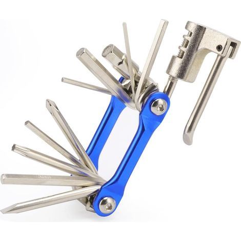 11-in-1 Fahrradwerkzeug, Multifunktionales Fahrradwerkzeug, Mini-Fahrradreparaturwerkzeug, Faltbares und tragbares Fahrrad-Multitool (Blau) (1/5)