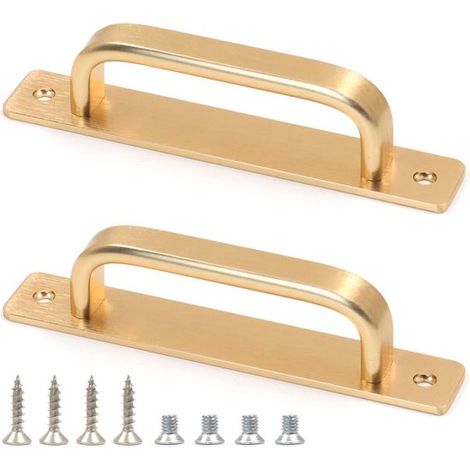 Poignée de porte coulissante - Lot de 2 - Poignée de porte - Poignées de meuble - Alliage d'aluminium - Poignées de porte de grange - Poignée de cuisine - Poignée de meuble - 180 x 25 x 32 mm - Or (1/5)