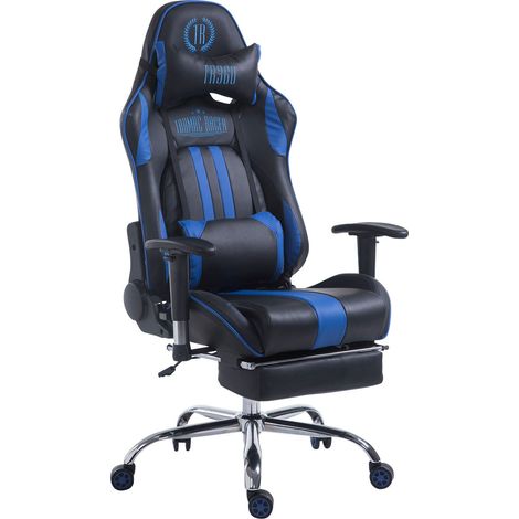Fauteuil de bureau gamer avec repose-pieds extensible mécanisme de bascule en PVC noir / bleu 100002743