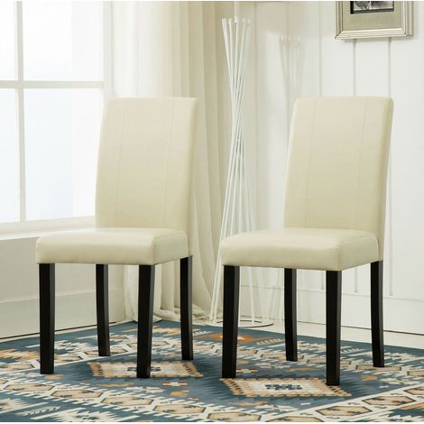 2 x Faux Leather Dining Chairs With Solid Wooden Legs home & restaurants CREAM