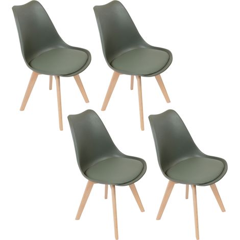 The Home Deco Factory – Lot de 4 chaises scandinaves rembourrées vertes – Pieds en bois brut – Confort optimal pour salon (1/5)