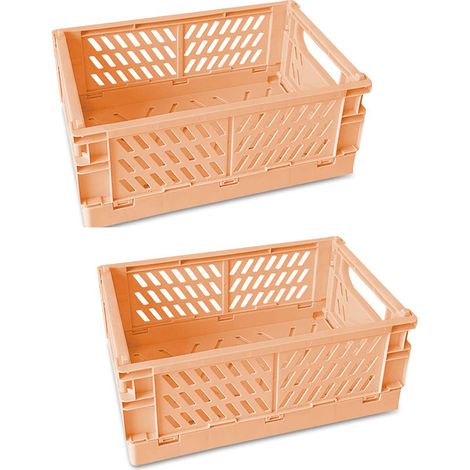 2 paniers de rangement en boîte pliante organisateur tiroir étagère empilable pour la maison le bureau et cuisine Plastique Vert Rose (1/5)