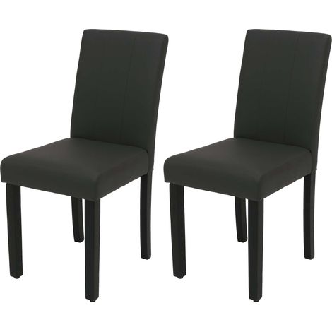 Set di 2 sedie da pranzo HHG-716d, sedia da cucina imbottita con schienale, ecopelle, grigio scuro