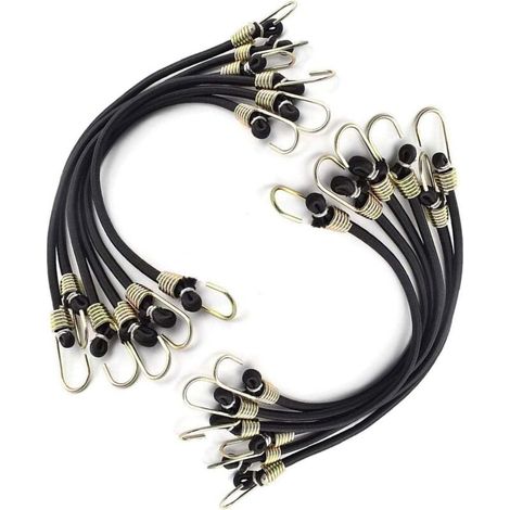 12 x Elastic Bungee Straps with Hooks, Mini Luggage Tensioner, Elastic Rope for Transportation, Camping and Outdoor Activities, 5 mm x 30 cm (1/5)