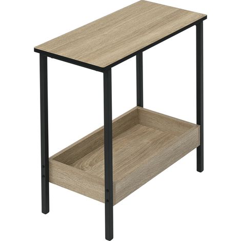 Mesa auxiliar cuadrada con 2 estantes de madera инженерada y metal, negro y roble claro, 50 x 25 cm (1/5)