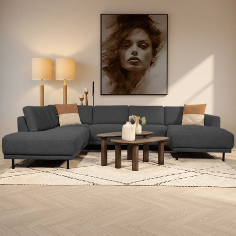 Modernes U-Sofa Ecksofa Anthrazit Stoff - links - 310x197x142 cm