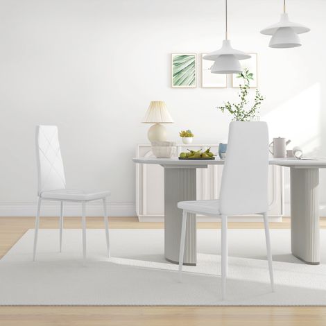 Juego de 2 sillas de comedor de piel sintética, sillas de cocina de respaldo alto con costuras en forma de diamante y patas de acero, sillas modernas para cocina, dormitorio, oficina y sala de estar, 