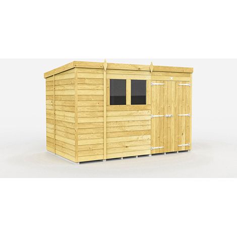 10 x 6 Feet Pent Shed - Double Door With Windows - Wood - L178 x W302 x H201 cm