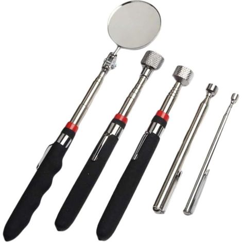 Set di specchietti di ispezione telescopici portatili, specchietti di ispezione per meccanici di parcheggio, specchietti per auto estensibili, specchietti di ispezione telescopici regolabili, 5 pezzi (1/4)