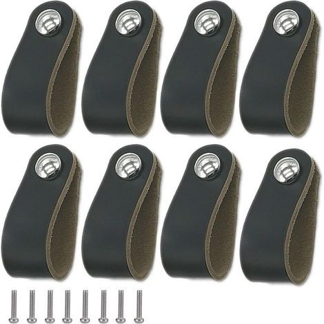 Set mit 8 Leder-Möbelknöpfen und -griffen, einfach zu montieren für Türen und Schubladen (1/4)