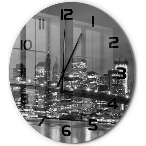 Horloge Murale Ronde en Verre Chiffres Lisibles Silencieuse et Moderne Manhattan, New York fi 60 cm (1/5)