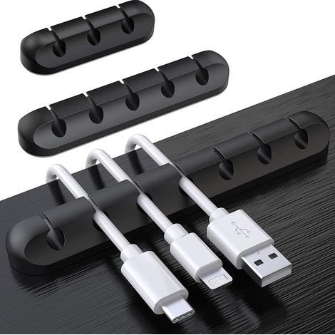 Organizzatore da scrivania con fermacavi, set di 3 supporti per cavi, contenitore per cavi, gestione cavi di ricarica USB - AquaForge (1/5)