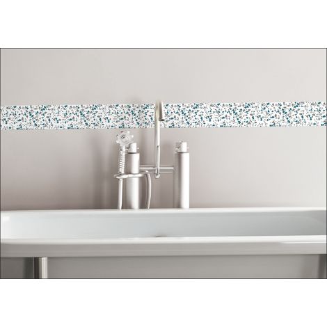 Autocollant Mural Terrazo 5 cm x 180 cm, Listel Adhésif Décoratif Bleu Canard et Gris, Décoration Murale Facile et Rapide. (1/4)