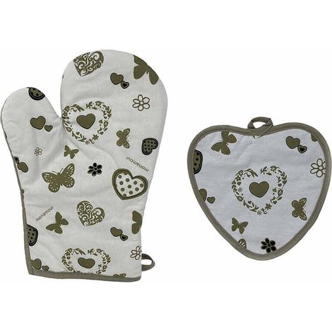 Set presina e guanto da cucina in cotone con imbottitura guanti presine da forno isolante Bianco (1/5)