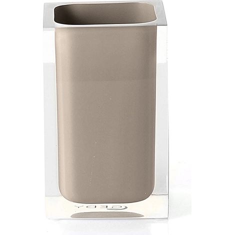 GEDY Auckland Portaspazzolini da Bagno Tortora Chiaro, Misure e Peso: 11X7,2X7,2 CM & 0,29 kg, Portaspazzolini in Resina Trasparente di Alta qualità, Design R&S Gedy, Fatto a Mano, 2 Anni Garanzia (1/5)