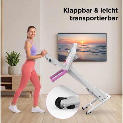 Klappbares Laufband 123x64x119,5 cm aus weißem und rosafarbenem Stahl mit LED – MEUBLIV (1/5)
