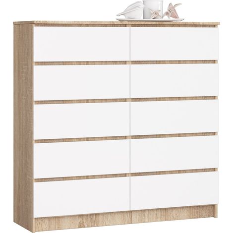 Kommode AKORD K120 Sonoma-Eiche 120 cm 10 Schubladen Front Weiß B120 x H121 x T40 cm (1/5)