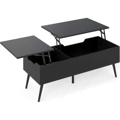 Table basse noire avec plateau relevable, 2 compartiments cachés et pieds en métal pour salon, bureau et salle à manger (1/5)