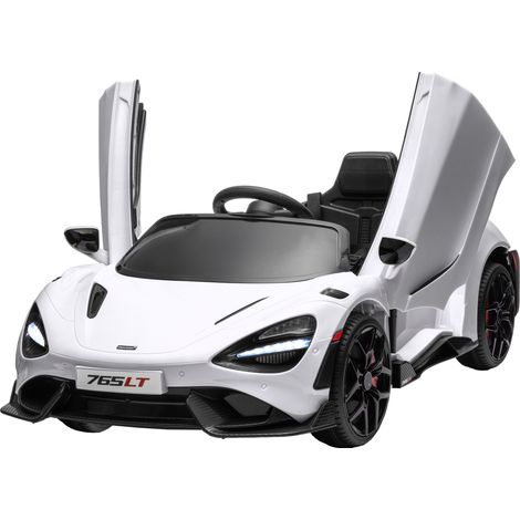 Voiture électrique pour enfants avec portes papillon, télécommandée, conduite souple et phares LED, blanche
