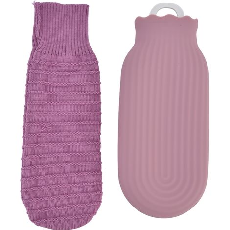 Bouteille d'eau chaude en silicone multiusage, sac chaud avec housse tricotée pour bureau maison 550ml, violet (1/5)