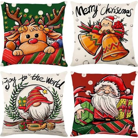 Lot de 4 taies d'oreiller de Noël « The Bells » 45x45cm, décoration de Noël (1/5)