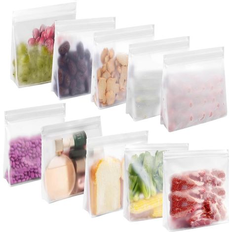 Sacs réutilisables et résistants pour un usage quotidien, fond extensible étanche et fermeture facile, en matériau de qualité alimentaire (sans BPA), idéaux pour les repas et la marinade. (1/4)