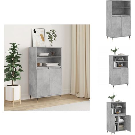 Buffet haut Gris béton 60x36x110 cm Bois d'ingénierie - Buffet Design Industriel - Meuble Rangement Gris - Armoire Ouverte - Commode Moderne - Étagère Murale (1/5)