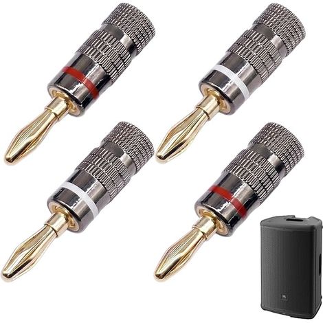 Fiches Bananes Plaquées Or avec Double Vis Connecteurs pour HiFi Haut-Parleurs Amplificateurs Home Cinéma Installation Systèmes Audio (1/4)